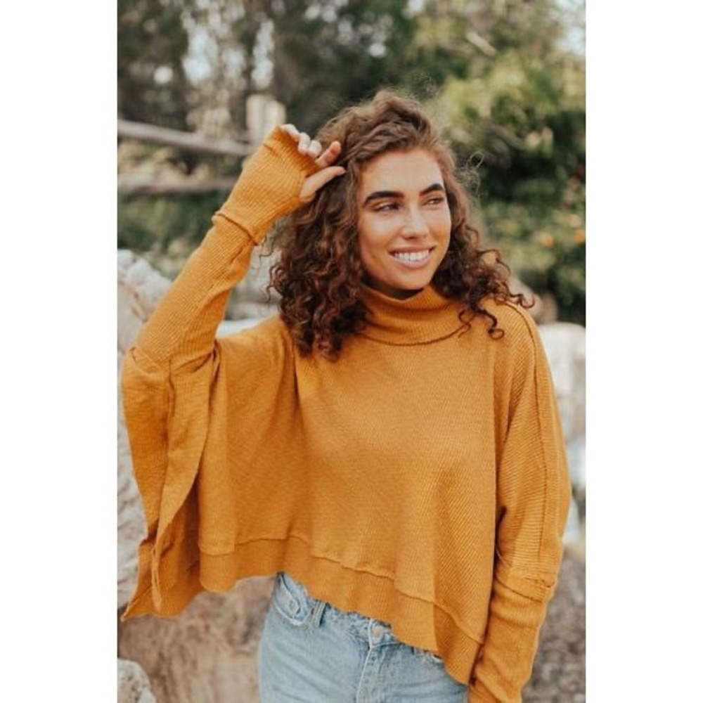 Free People Sunbaby Mock Neck Drop Shoulder Ribbed Top Women's Size XS - Picture 3 of 8